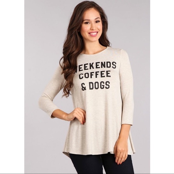 NWT BLVD Tee Women’s Size S 'Weekends Coffee and Dogs' Graphic Top Ivory Casual - Picture 8 of 8